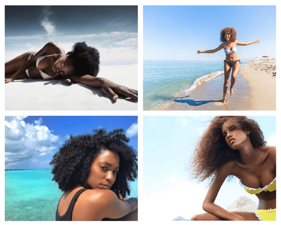 Cheveux des femmes noir à l'épreuve de la mer